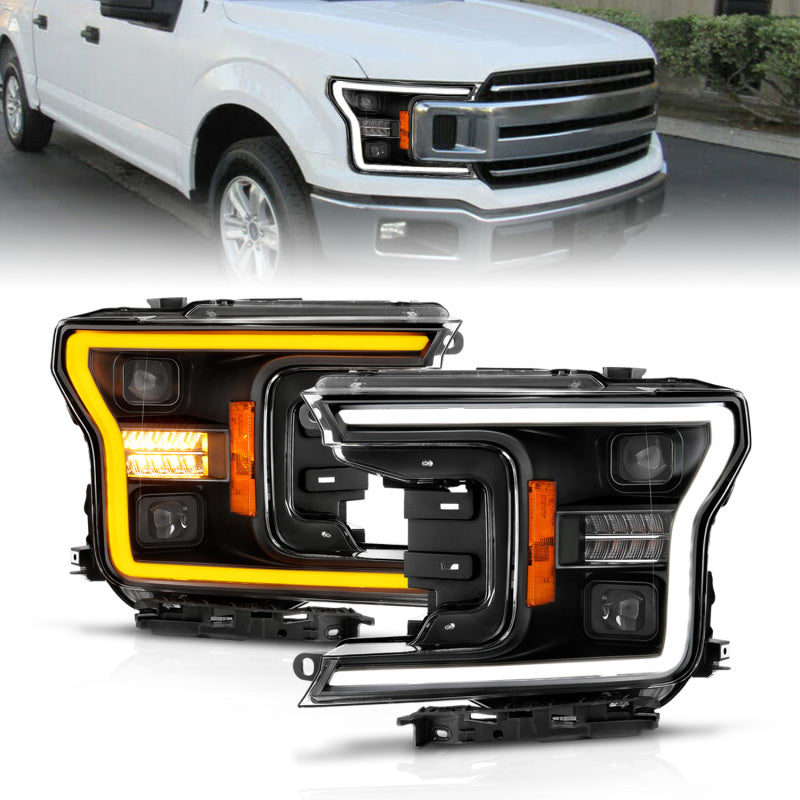 ANZO Full LED Projector Plank Style Sequential Headlights w/ Initiation Lighting, Black - 2018-2020 Ford F-150 (For factory halogen models only) - ANZO part 111570