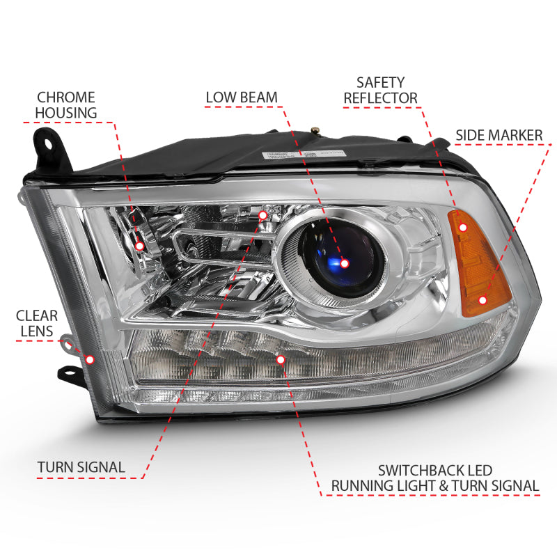 ANZO Projector Plank Style Switchback Headlights, Chrome - 2009-2018 Ram 1500, 2010-2018 Ram 2500/3500 (For all models) - ANZO part 111440 view 3