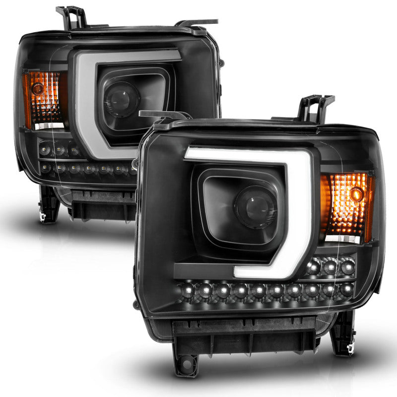 ANZO Projector C-Bar Headlights w/ DRL, Black - 2014-2015 GMC Sierra 1500, 2015-2019 GMC Sierra 2500HD/3500HD (For halogen models without factory LED DRL) - ANZO part 111450 view 8