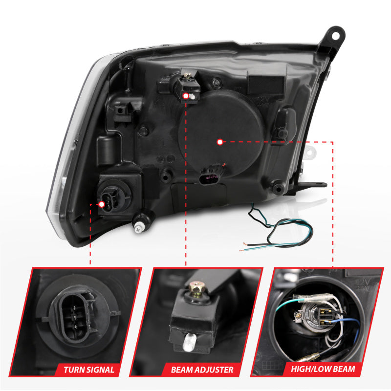 ANZO Projector Plank Style Headlights, Black Housing, Clear Lens - 2009-2018 Ram 1500, 2010-2018 Ram 2500/3500 (For non-projector models) - ANZO part 111404 view 4