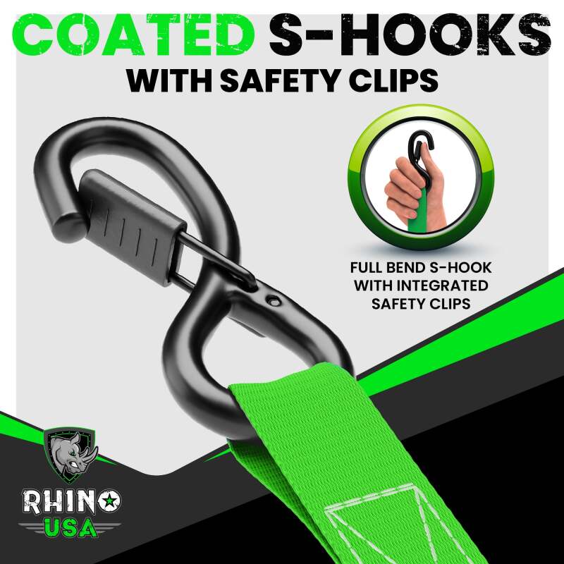 Rhino USA Medium Duty Ratchet Strap Tie-Down 4-Pack (Green) - RCHT-4PACK-GRN - view 6