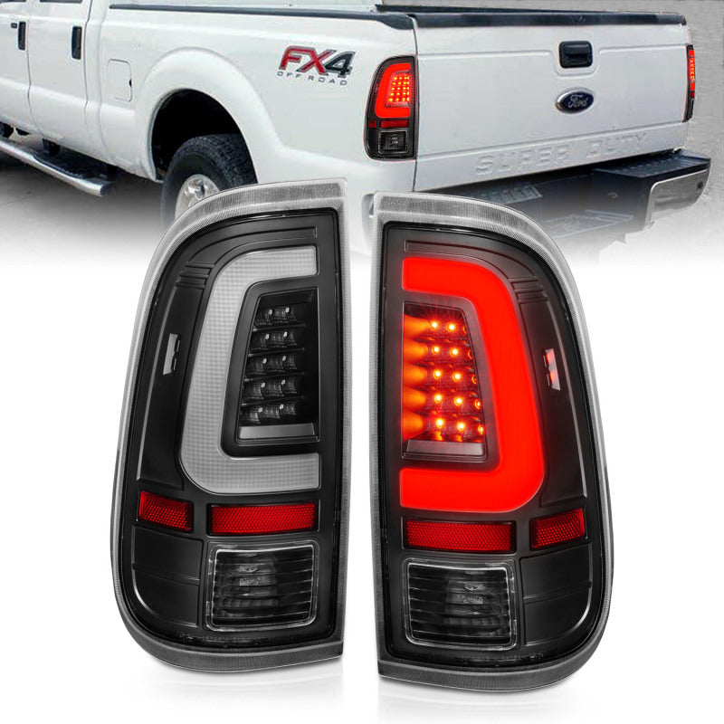 ANZO LED C-Bar Tail Lights, Black Housing, Clear Lens - 2008-2016 Ford F-250/F-350/F-450/F-550 - ANZO part 311356