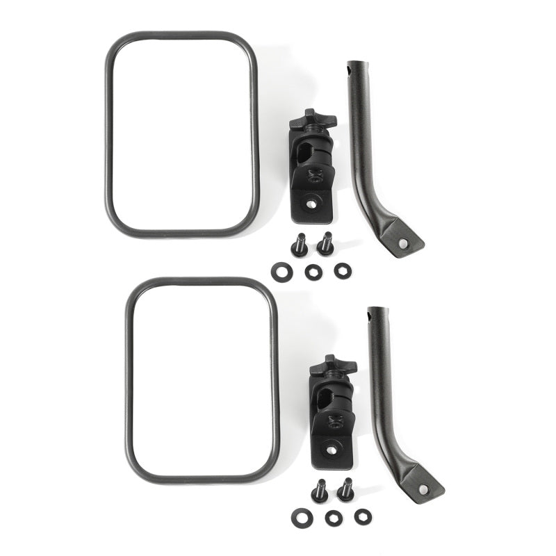 Rugged Ridge Textured Black Rectangular Stubby Trail Mirror Kit for 1997-2018 Jeep Wrangler - view 2