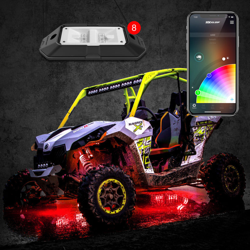 XKGLOW Rock Light w/ XKchrome App Controlled Bluetooth Advanced Kit 8pc RGB 6W - XK-ROCK-ADV