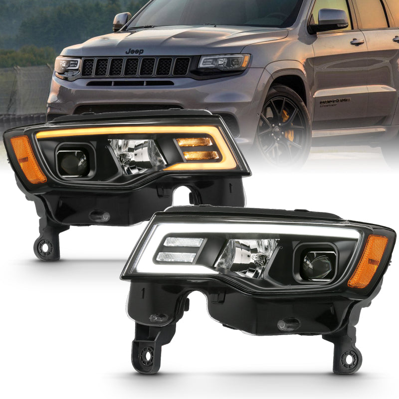 ANZO Projector Plank Style Switchback Headlights, Black - 2017-2022 Jeep Grand Cherokee (Not for HID models) - ANZO part 111418
