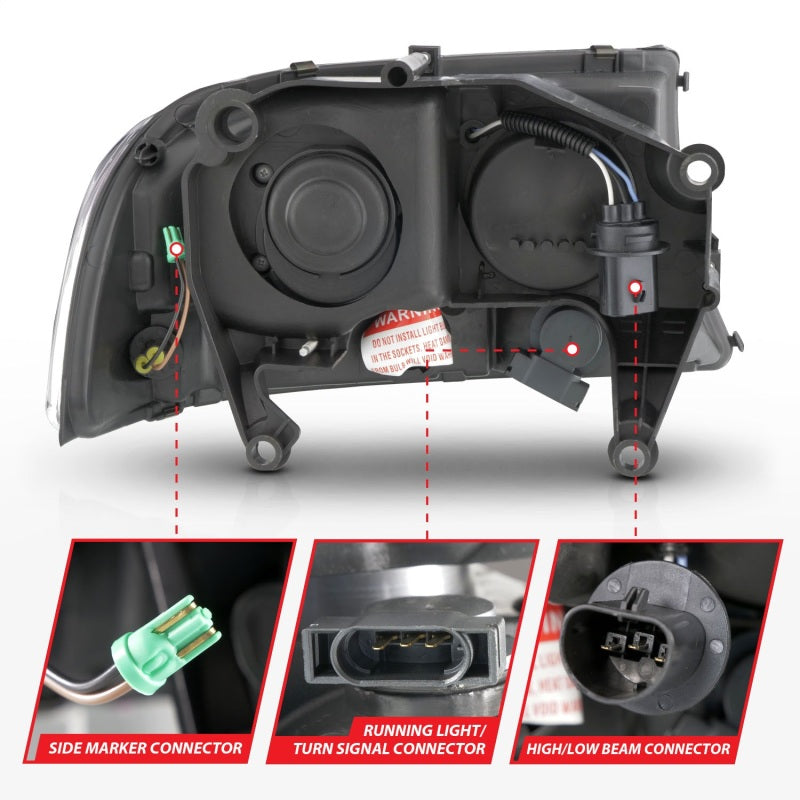 ANZO Crystal Plank Style Headlights, Black - 1997-2004 Dodge Dakota, 1998-2003 Dodge Durango - ANZO part 111591 view 5