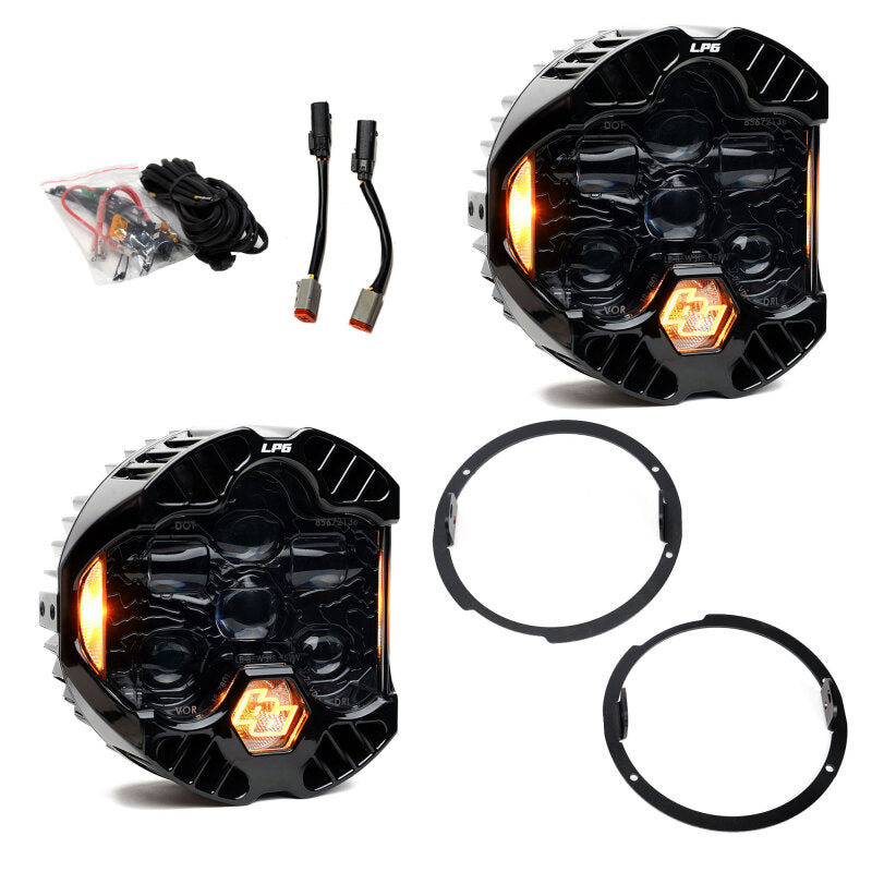 Baja Designs SAE & DOT Road-Legal LED Light Kits - Jeep Wrangler & Gladiator - 07-18 Jeep Wrangler JK DOT LP6 LED Headlight Kit (For LED Headlights)- Amber (part 448311)