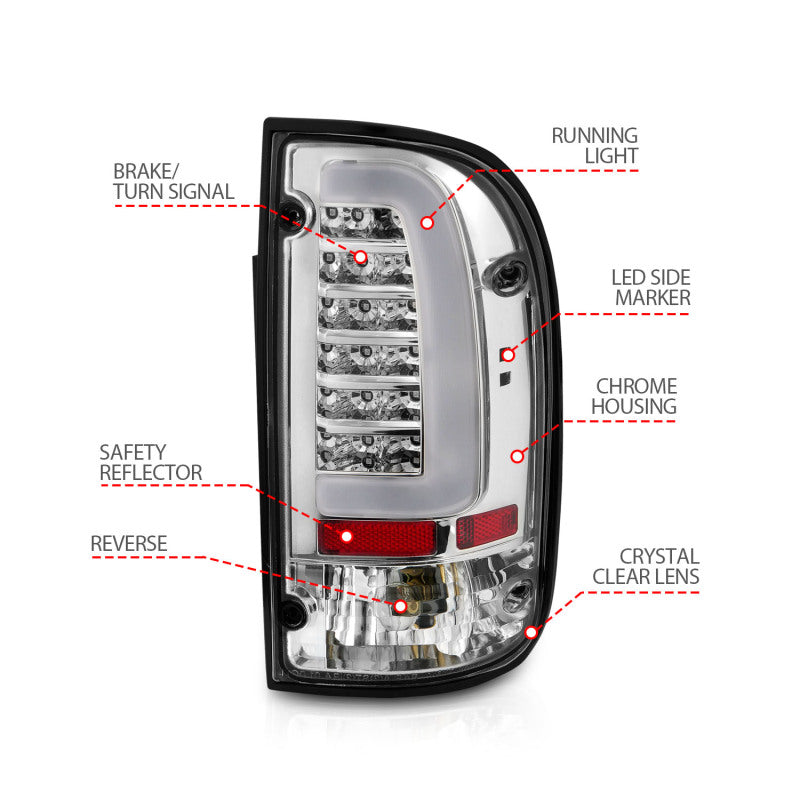 ANZO LED Tail Lights, Chrome Housing, Clear Lens - 1995-2000 Toyota Tacoma - ANZO part 311355 view 7