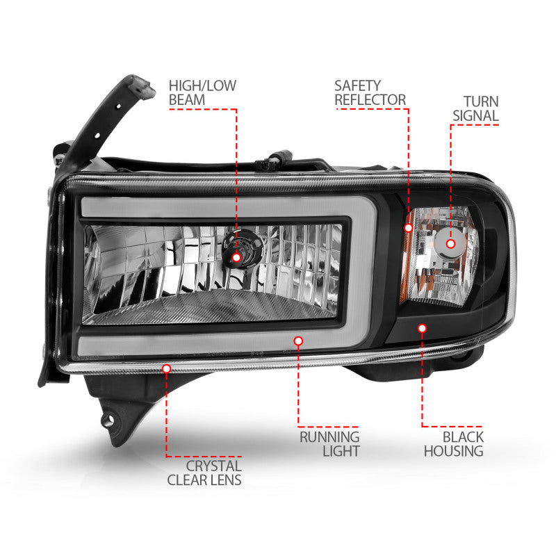 ANZO Crystal Plank Style Headlights, Black - 1994-2001 Ram 1500, 1994-2002 Ram 2500/3500 (Dual light models only) - ANZO part 111554 view 6