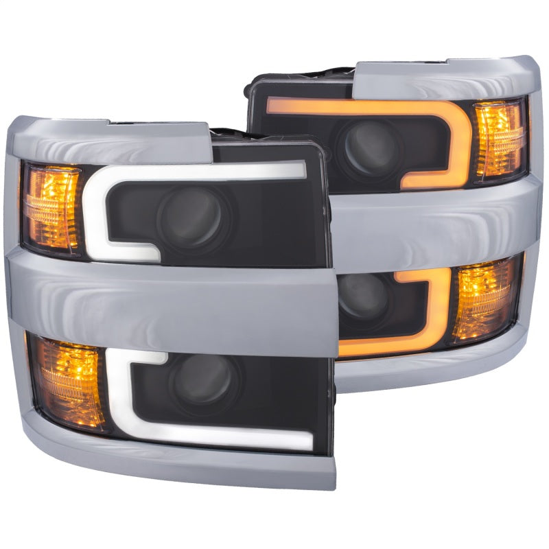 ANZO Projector Switchback Headlights, Black, Chrome Trim - 2015-2019 Chevy Silverado 2500HD/3500HD (Halogen models only) - ANZO part 111365