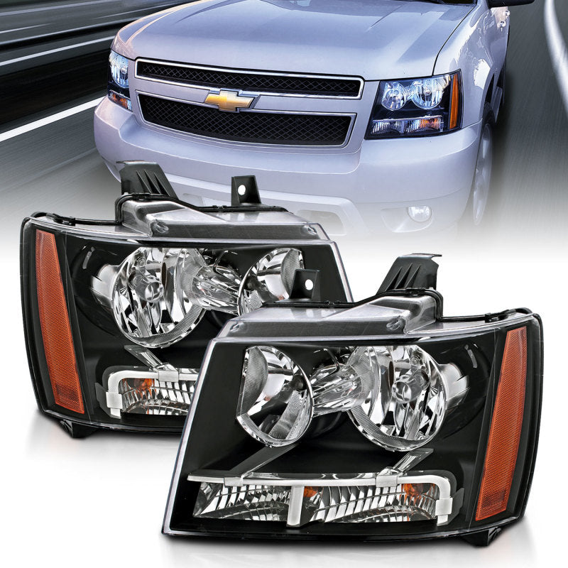 ANZO Crystal Headlights, Black - 2007-2014 Chevy Tahoe & Suburban, 2007-2013 Chevy Avalanche - ANZO part 111392