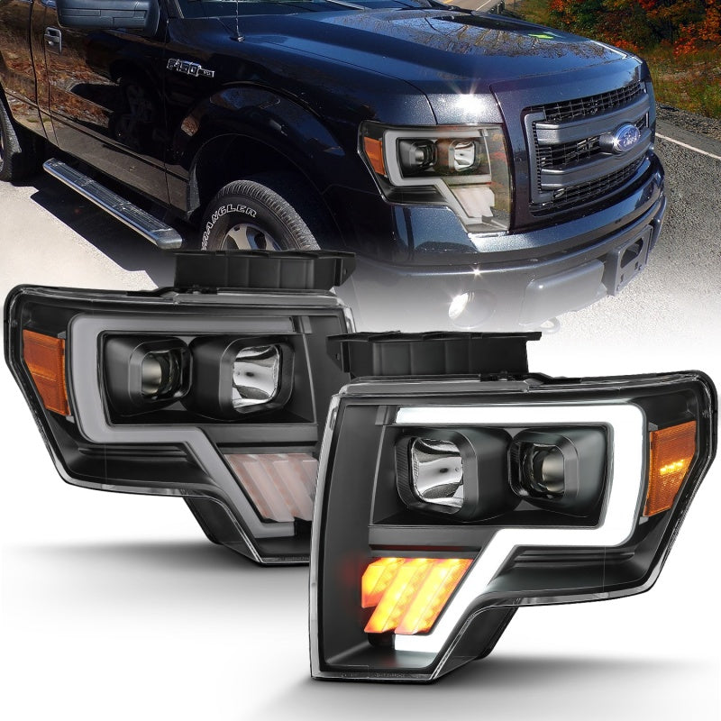 ANZO Projector Plank Style LED Signal Headlights, Black - 2009-2014 Ford F-150 (For halogen model) - ANZO part 111445