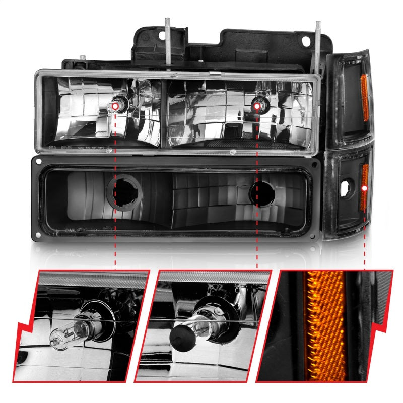 ANZO Crystal Headlights w/ Signal & Side Markers, Black - 1994-1998 Chevy C/K 1500 & C/K 2500, 1994-2000 Chevy C/K 3500, 1994-1999 Chevy Suburban, 1995-1999 Chevy Tahoe, 1994 Chevy Blazer - ANZO part 111505 view 3
