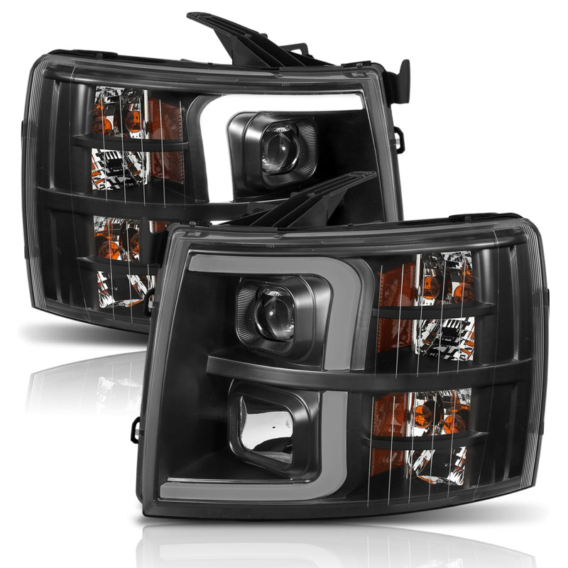 ANZO Projector Plank Style Switchback Headlights, Black - 2007-2013 Chevy Silverado 1500, 2007-2014 Chevy Silverado 2500HD/3500HD - ANZO part 111410 view 2