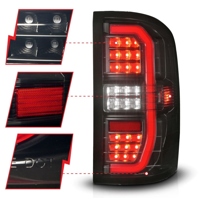 ANZO Full LED C-Bar Sequential Tail Lights, Black Housing, Smoke Lens - 2014-2018 GMC Sierra 1500, 2015-2019 GMC Sierra 2500HD/3500HD (Does not fit OE factory LED models) - ANZO part 311465 view 3