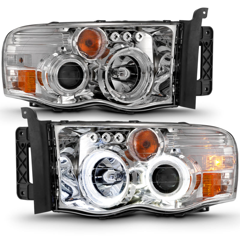 ANZO Projector Halo Headlights, Chrome Housing, Clear Lens - 2002-2005 Ram 1500, 2003-2005 Ram 2500/3500 - ANZO part 111491 view 2