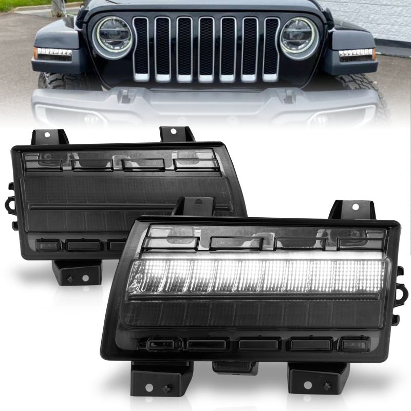 ANZO Full LED Sequential Fender Lights, Smoke Lens - 2018-2025 Jeep Wrangler, 2020-2025 Jeep Gladiator (For models with factory LED fender lights) - ANZO part 511088