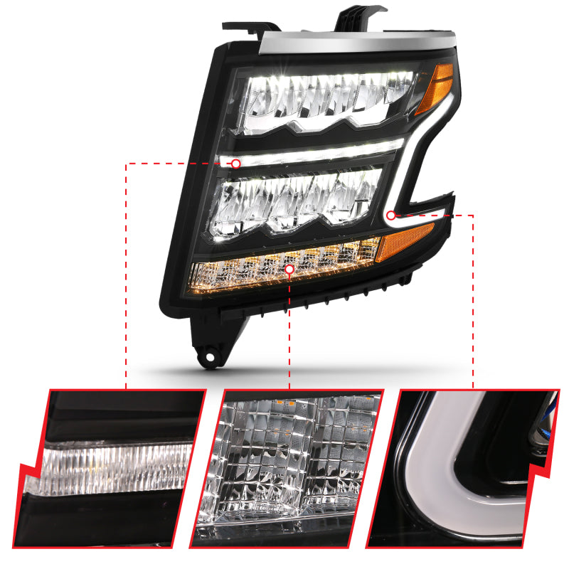 ANZO LED Crystal Plank Style Sequential Headlights, Black - 2015-2020 Chevy Tahoe & Suburban - ANZO part 111478 view 2