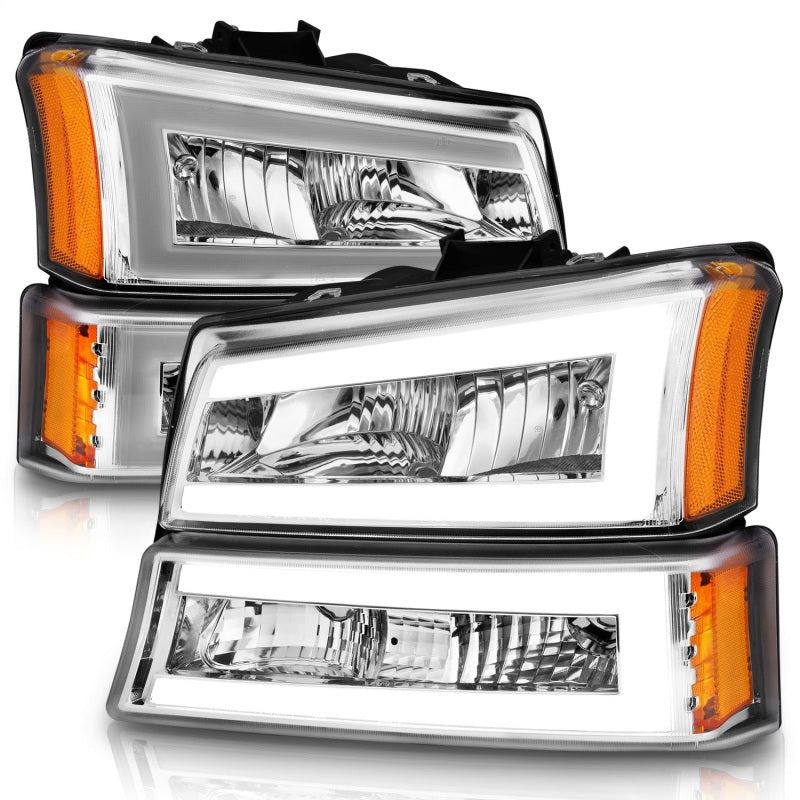 ANZO Crystal Plank Style Headlights w/ Parking/Signal Lights, Chrome - 2003-2006 & 2007 Classic Chevy Silverado 1500, 2003-2006 Chevy Avalanche - ANZO part 111502 view 2