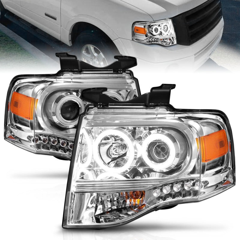 ANZO Projector RX Halo Headlights, Chrome - 2007-2014 Ford Expedition - ANZO part 111114
