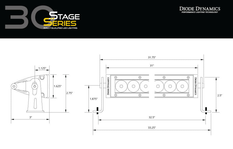 Diode Dynamics 30 In LED Light Bar Single Row Straight - Amber Combo Each Stage Series - DD5054 - view 7