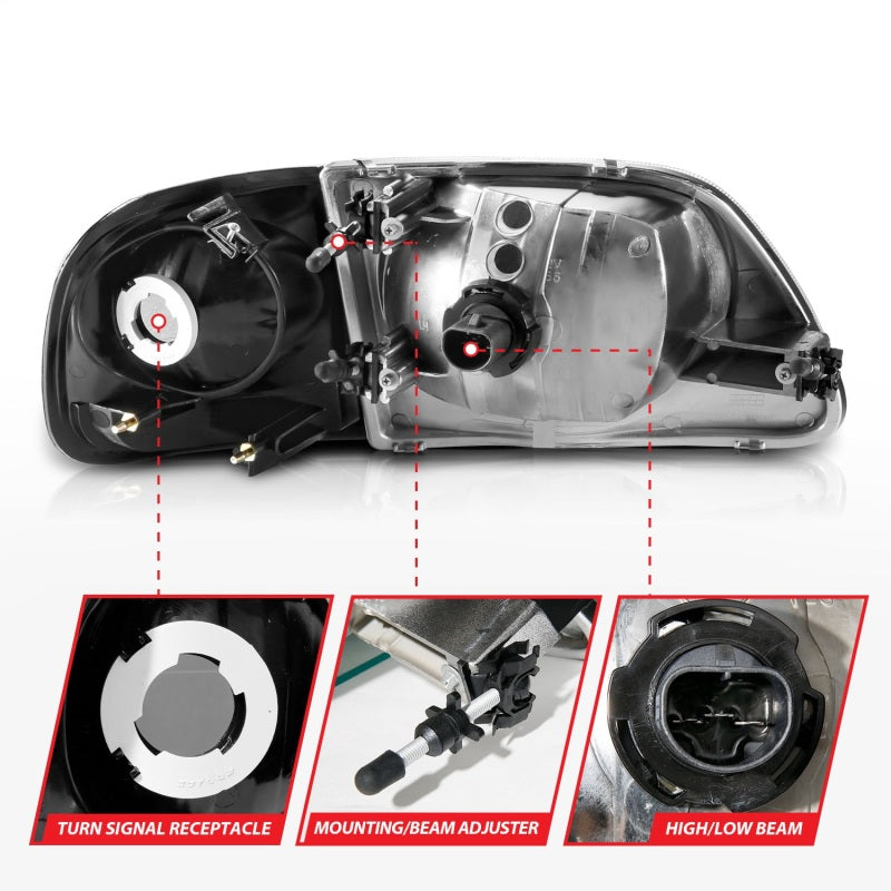 ANZO Crystal Headlights w/ Parking Lights, Black - 1997-2003 Ford F-150 - ANZO part 111460 view 5