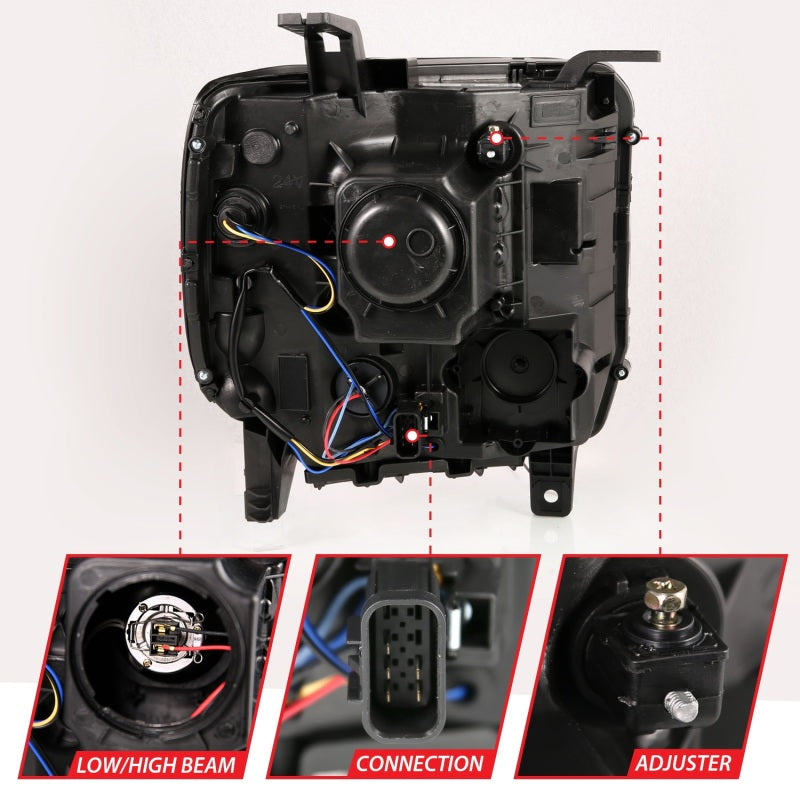 ANZO Projector C-Bar Headlights w/ DRL, Black - 2014-2015 GMC Sierra 1500, 2015-2019 GMC Sierra 2500HD/3500HD (For halogen models without factory LED DRL) - ANZO part 111450 view 5