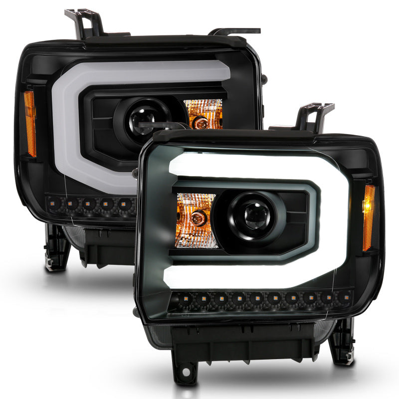 ANZO Projector C-Bar Headlights w/ DRL, Black - 2014-2015 GMC Sierra 1500, 2015-2019 GMC Sierra 2500HD/3500HD (Halogen type model with factory LED DRL) - ANZO part 111513 view 2