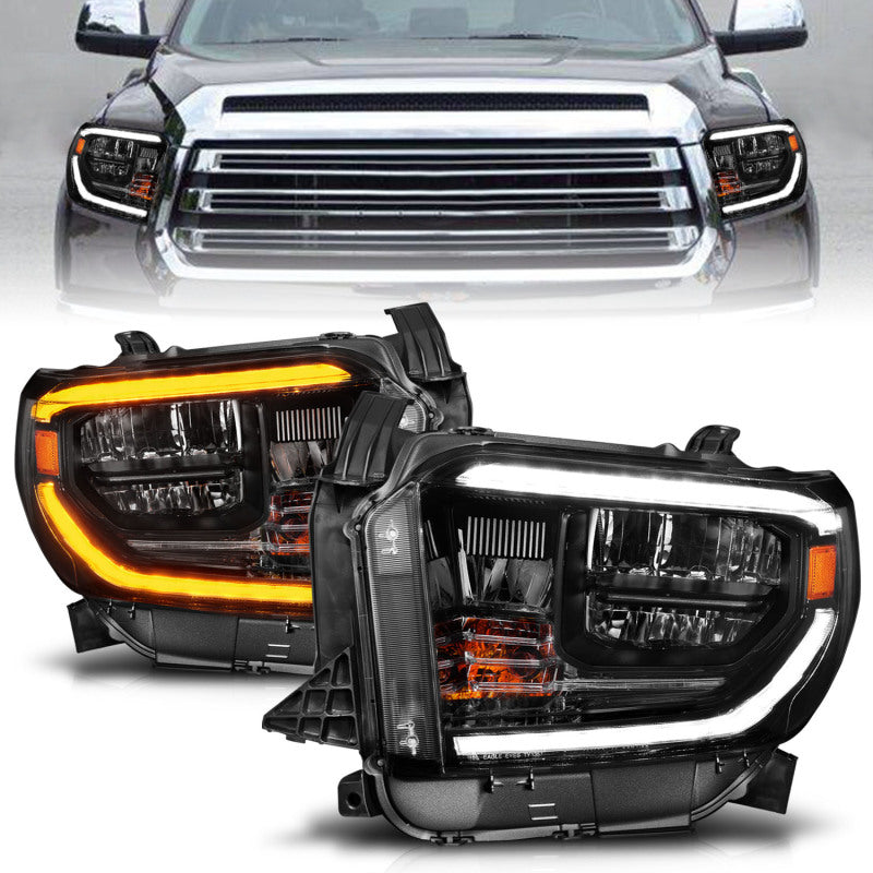 ANZO LED Crystal Plank Style Switchback Headlights w/ DRL & LED High/Low Beams, Black - 2014-2021 Toyota Tundra (For OEM halogen model with LED DRL) - ANZO part 111533