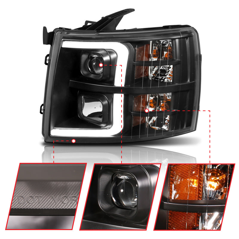 ANZO Projector Plank Style Switchback Headlights, Black - 2007-2013 Chevy Silverado 1500, 2007-2014 Chevy Silverado 2500HD/3500HD - ANZO part 111410 view 4