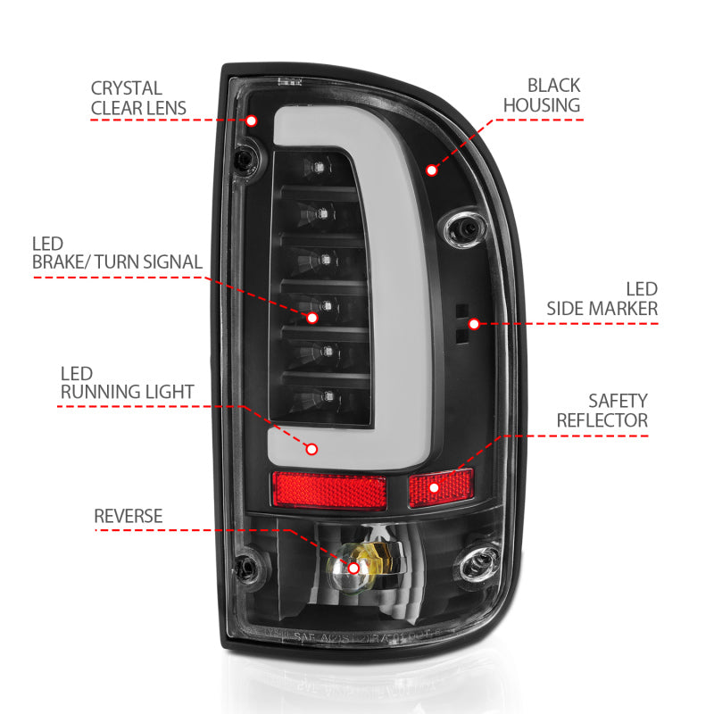 ANZO LED Tail Lights, Black Housing, Clear Lens - 1995-2000 Toyota Tacoma - ANZO part 311353 view 6