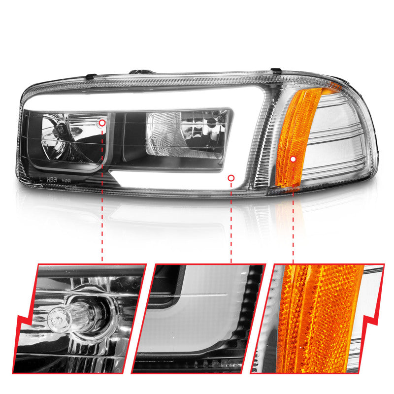 ANZO Crystal Plank Style Headlights, Black - 1999-2006 & 2007 Classic GMC Sierra 1500, 2000-2006 GMC Yukon & Yukon XL - ANZO part 111522 view 3