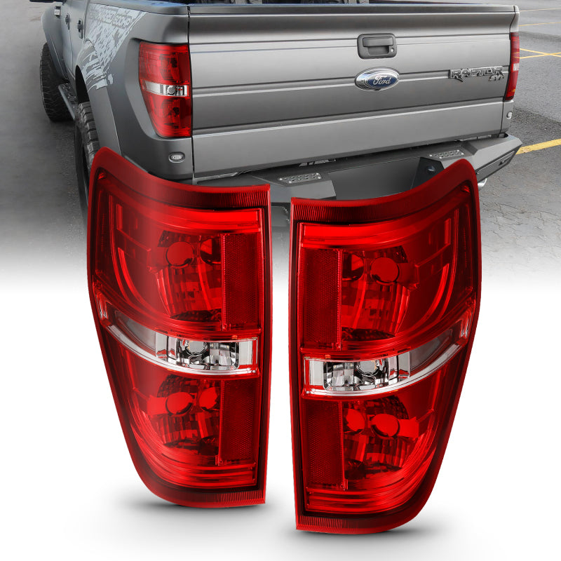 ANZO OE-Style Replacement Tail Lights, Chrome Housing, Red/Clear Lens, No Bulbs - 2009-2014 Ford F-150 - ANZO part 311299