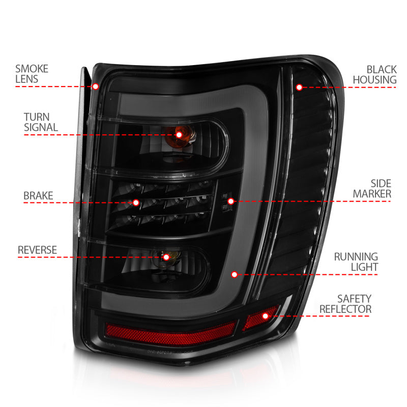ANZO LED C-Bar Tail Lights, Black Housing, Smoke Lens - 1999-2004 Jeep Grand Cherokee - ANZO part 311395 view 6