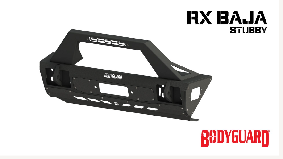Bodyguard RX Series Stubby Baja Front Bumper for 2018-2026 Jeep Wrangler JL and 2020-2026 Jeep Gladiator JT - Bare Metal