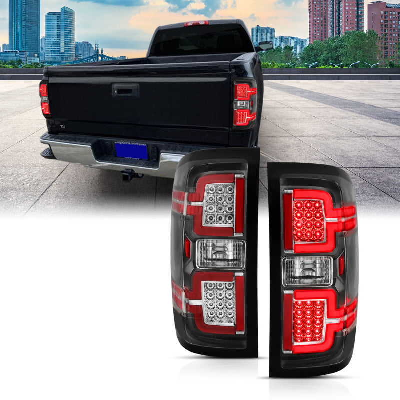 ANZO LED Light Bar Tail Lights, Black Housing, Clear Lens - 2014-2018 Chevy Silverado 1500, 2015-2019 Chevy Silverado 2500HD/3500HD, 2015-2019 GMC Sierra 2500HD/3500HD (Non-OEM LED only) - ANZO part 311289
