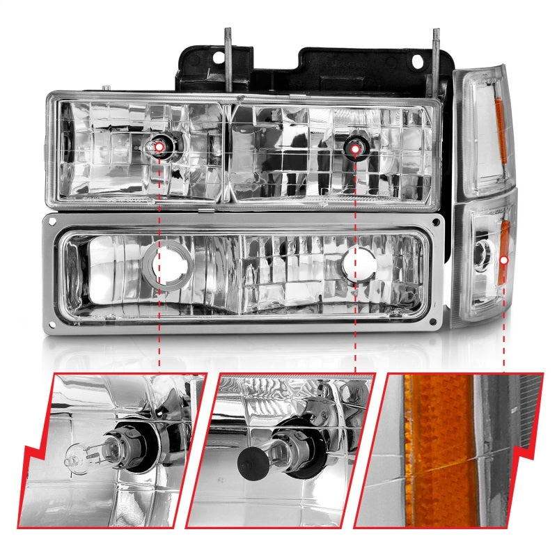 ANZO Crystal Headlights w/ Signal & Side Markers, Chrome - 1994-1998 Chevy C/K 1500 & C/K 2500, 1994-2000 Chevy C/K 3500, 1994-1999 Chevy Suburban, 1995-1999 Chevy Tahoe, 1994 Chevy Blazer - ANZO part 111506 view 3