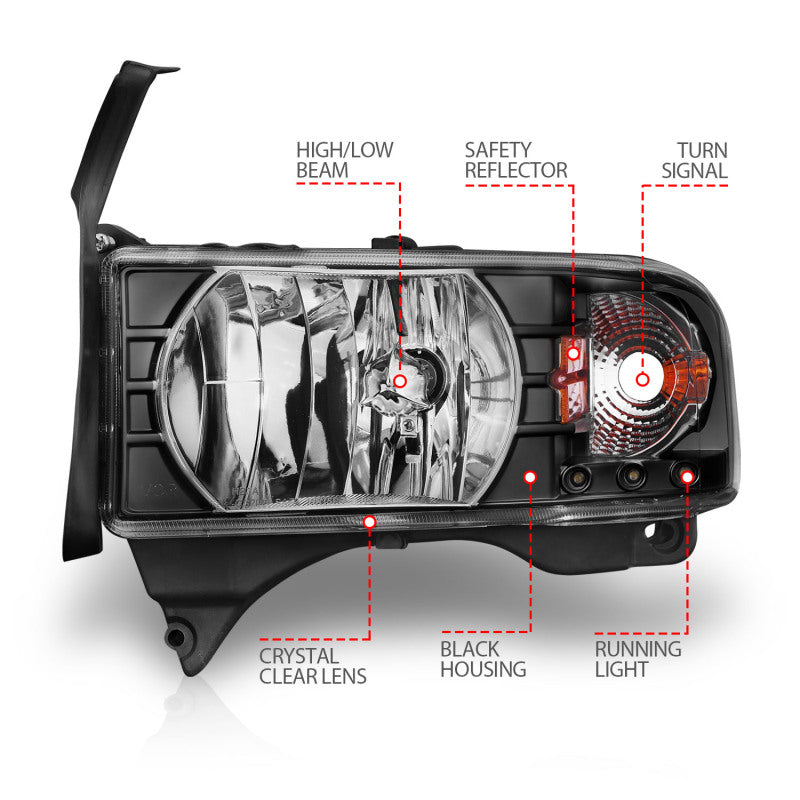 ANZO Crystal Headlights w/ LED Accent, Black - 1994-2001 Ram 1500, 1994-2002 Ram 2500/3500 - ANZO part 111205 view 5