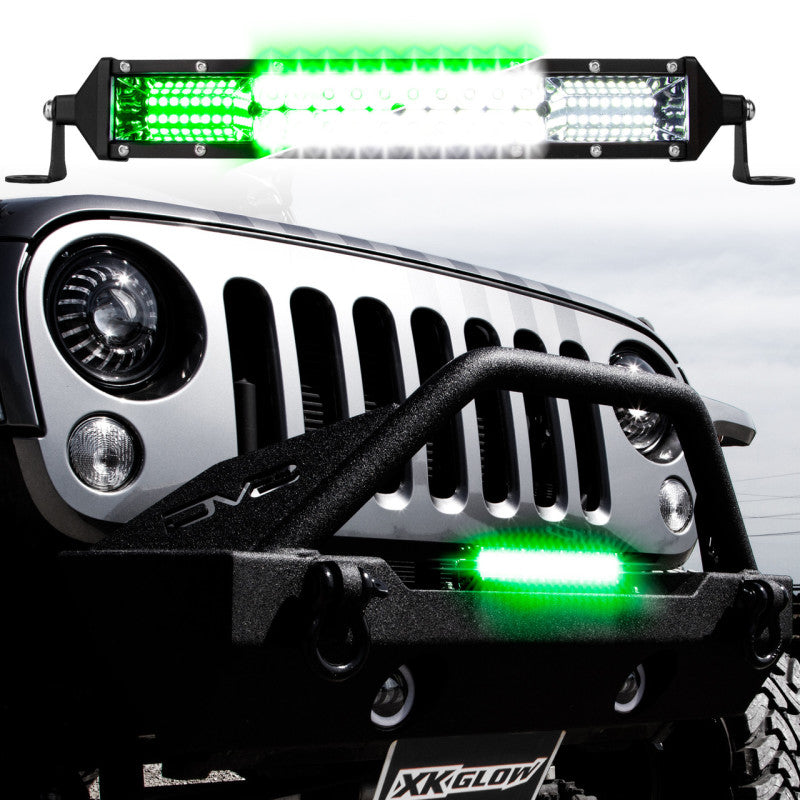 XKGLOW 2-in-1 LED Light Bar w/ Pure White and Hunting Green Flood and Spot Work Light 20in - XK063020