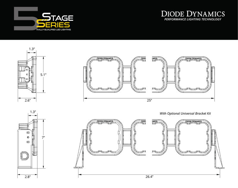 Diode Dynamics SS5 Pro Universal CrossLink 4-Pod Lightbar - White Driving - DD7252 - view 4