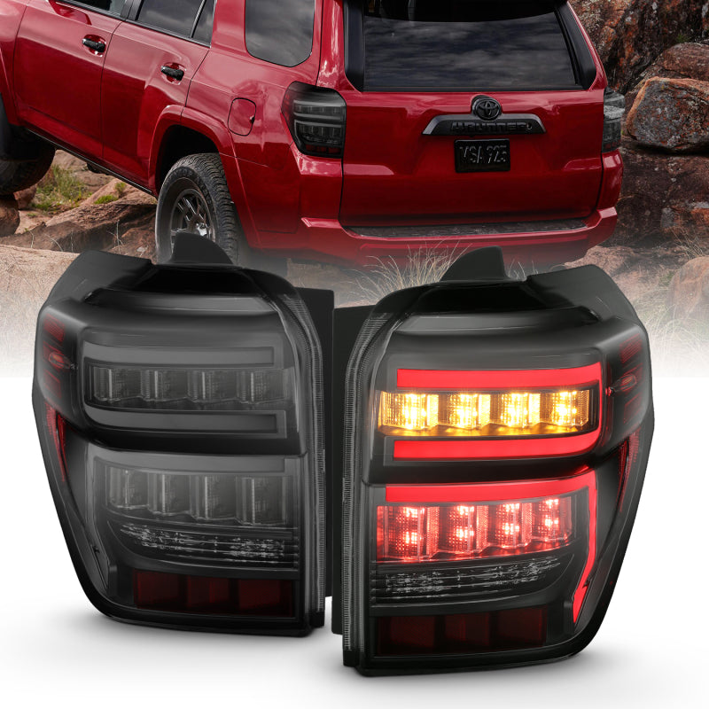 ANZO LED Light Bar Sequential Tail Lights, Black Housing, Smoke Lens - 2014-2023 Toyota 4Runner - ANZO part 311312