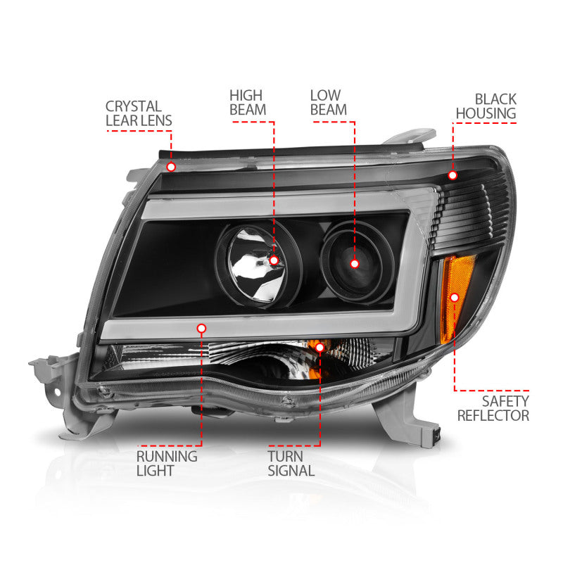 ANZO Projector C-Bar Headlights, Black - 2005-2011 Toyota Tacoma - ANZO part 111517 view 5