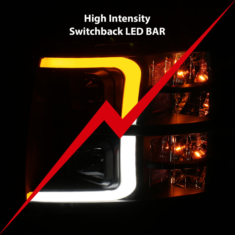ANZO Projector Plank Style Switchback Headlights, Black - 2007-2013 Chevy Silverado 1500, 2007-2014 Chevy Silverado 2500HD/3500HD - ANZO part 111410 view 6