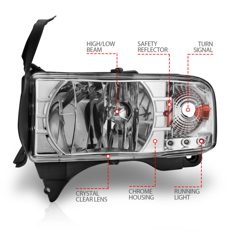 ANZO Crystal Headlights w/ LED Accent, Chrome - 1994-2001 Ram 1500, 1994-2002 Ram 2500/3500 - ANZO part 111206 view 5
