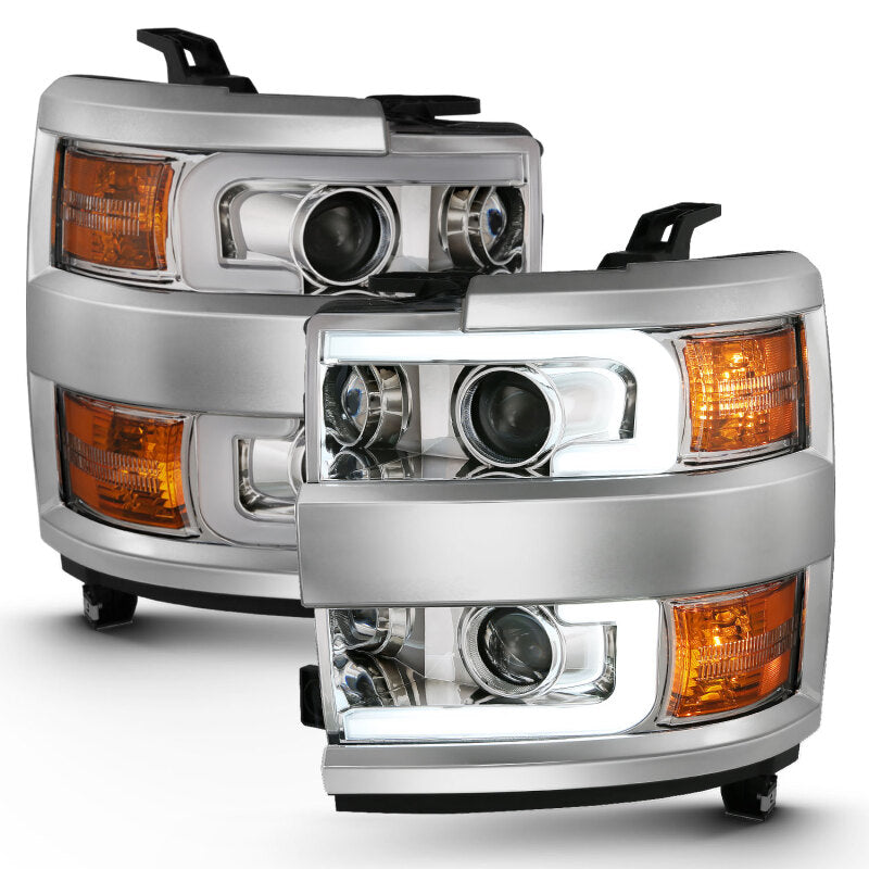 ANZO Projector Plank Style Headlights, Chrome, Chrome Trim - 2015-2019 Chevy Silverado 2500HD/3500HD (Halogen models only) - ANZO part 111360 view 2