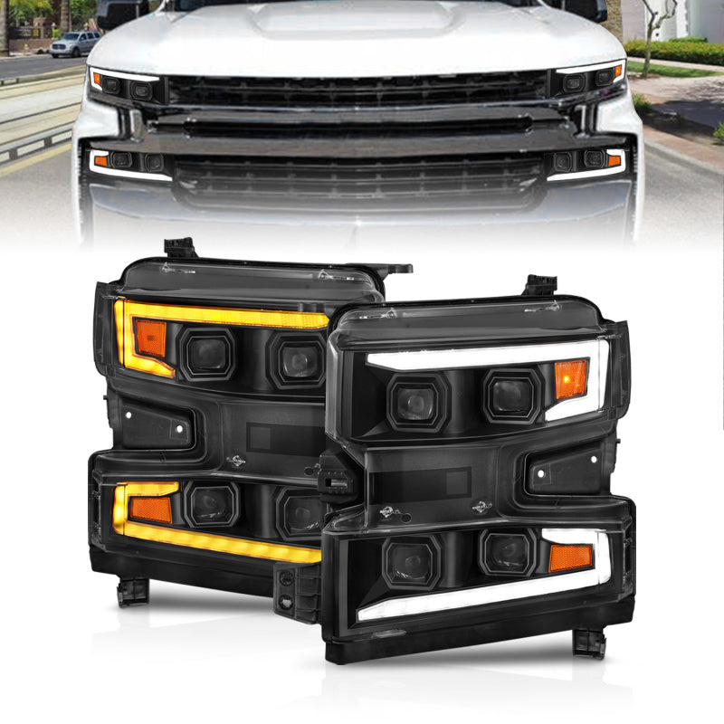 ANZO LED Projector Light Bar Switchback Sequential Headlights (Driver Side), Black - 2019-2022 Chevy Silverado 1500 - ANZO part 111566-L