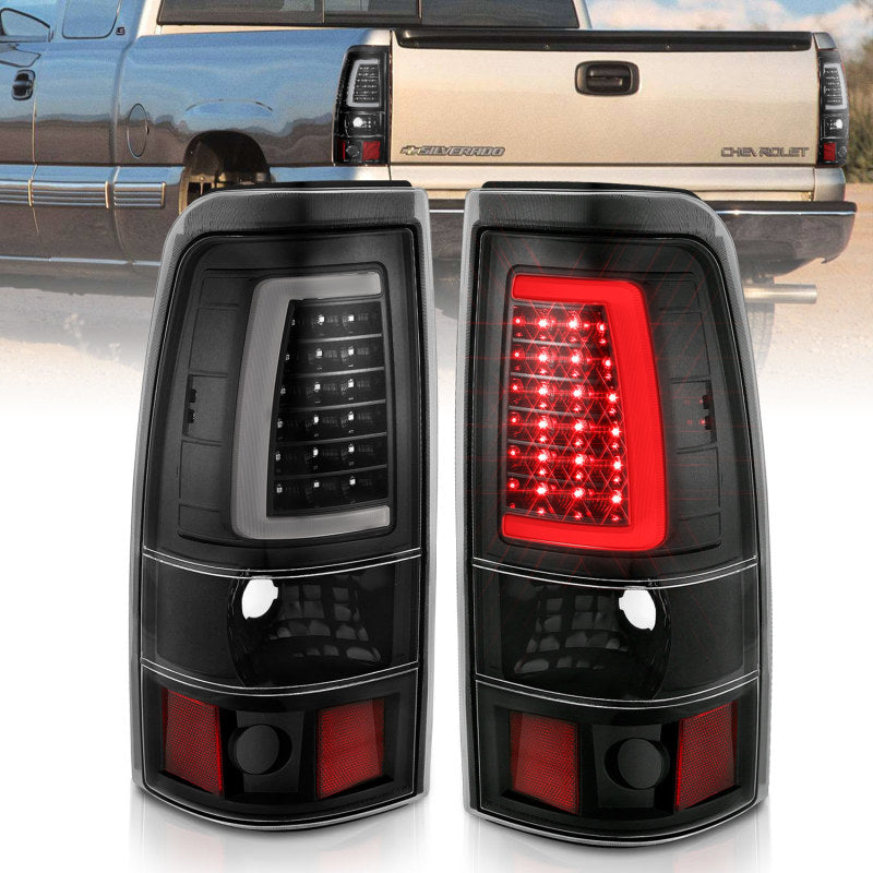 ANZO LED C-Bar Tail Lights, Black Housing, Clear Lens - 1999-2002 Chevy Silverado 1500/2500, 2001-2003 Chevy Silverado 3500, 1999-2006 GMC Sierra 1500/2500 - ANZO part 311330