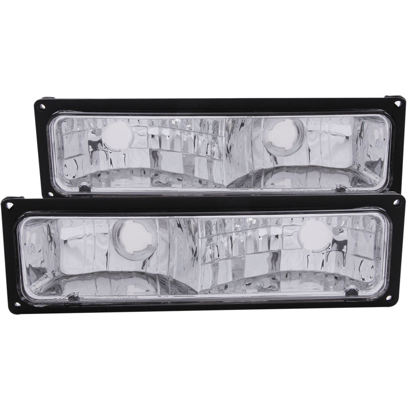 ANZO Euro Parking/Signal Lights, Chrome Housing, Clear Lens, Black Frame - 1988-1998 Chevy/GMC C/K 1500/2500, 1988-2000 C/K 3500, 1992-1999 Chevy Suburban, 1992-1994 Blazer, 1995-1999 Tahoe, 1992-1999 GMC Yukon - ANZO part 511033