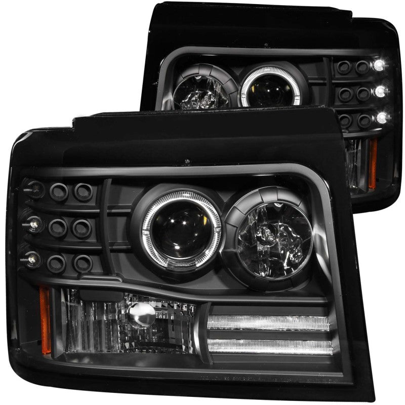 ANZO Projector Halo Headlights, Black - 1992-1996 Ford F-150 & Bronco, 1992-1998 Ford F-250/F-350 - ANZO part 111184