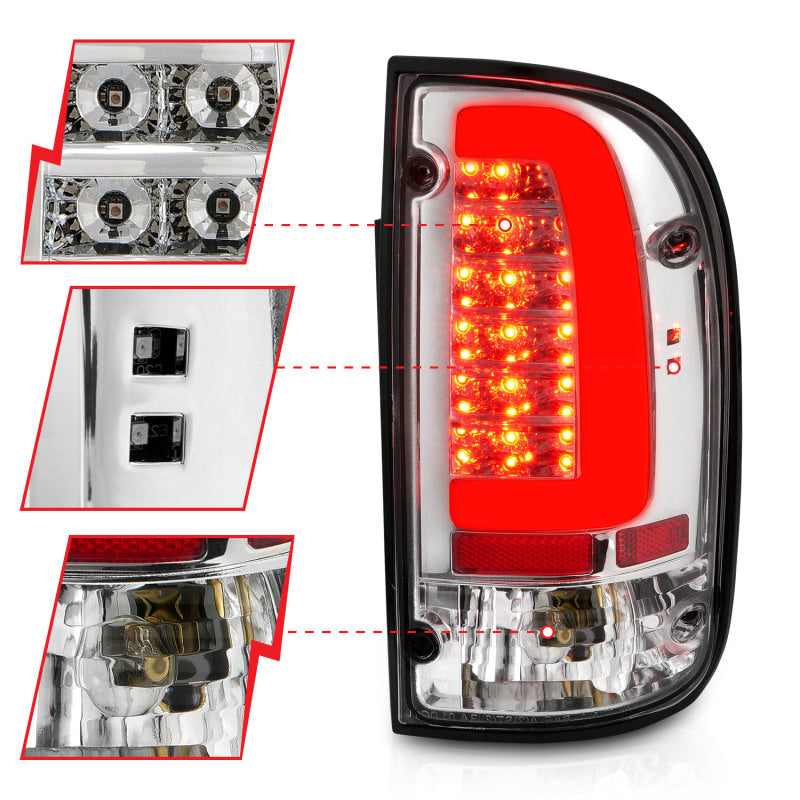 ANZO LED Tail Lights, Chrome Housing, Clear Lens - 1995-2000 Toyota Tacoma - ANZO part 311355 view 3